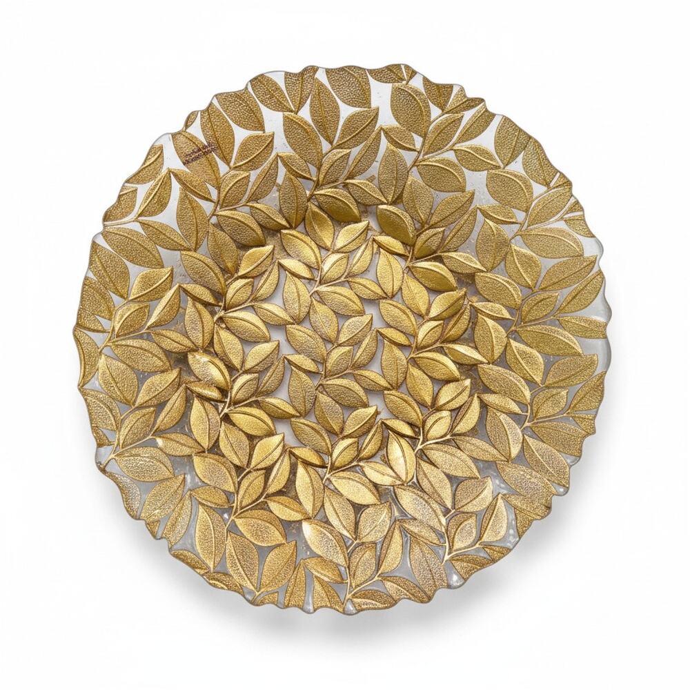 Large Turkish Art Glass Centerpiece Bowl-Gold Leaf-Reverse Painted-Fruit-Console